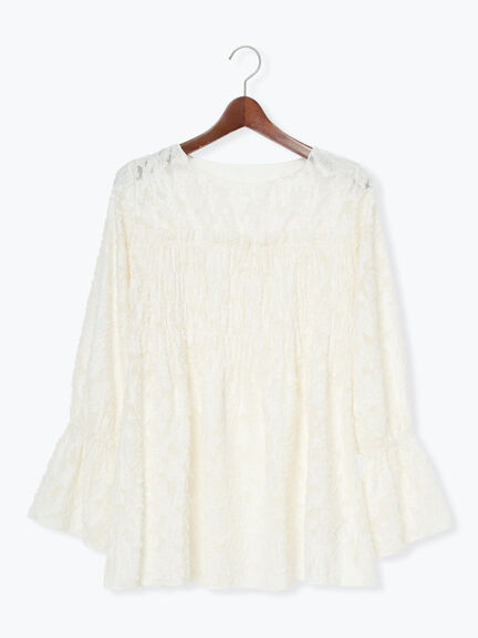 【宮本茉由着用】カットジャガードチュニックブラウス（オフホワイト/サックスブルー）｜Te chichi（テチチ）通販