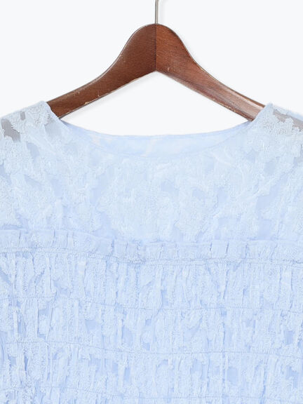 【宮本茉由着用】カットジャガードチュニックブラウス（オフホワイト/サックスブルー）｜Te chichi（テチチ）通販