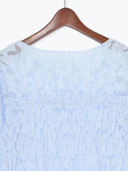 【宮本茉由着用】カットジャガードチュニックブラウス（オフホワイト/サックスブルー）｜Te chichi（テチチ）通販