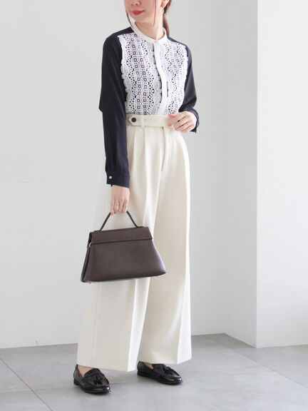 【宮本茉由着用】ソフトエアジャージーワイドスラックス（オフホワイト/グレー/ネイビー）｜Te chichi（テチチ）通販