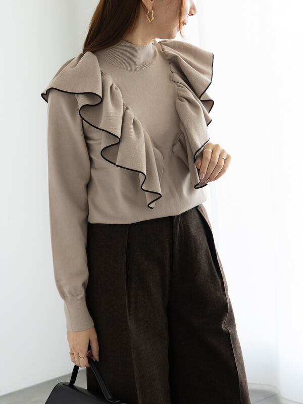 ラッフルフリルニット（チャコールグレー/ブラック/ベージュ）｜Te chichi（テチチ）通販