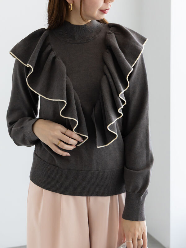 ラッフルフリルニット（チャコールグレー）｜Te chichi（テチチ）通販