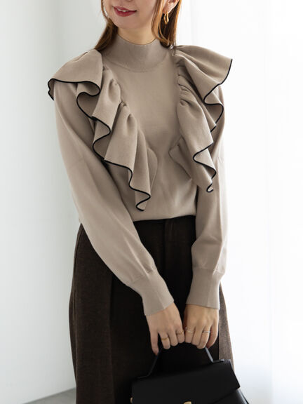 ラッフルフリルニット（チャコールグレー/ブラック/ベージュ）｜Te chichi（テチチ）通販