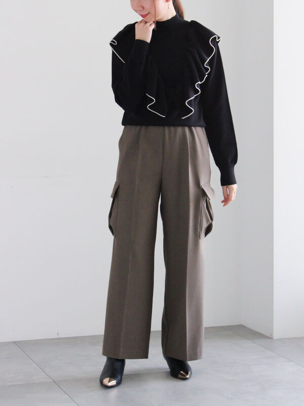 セール】 ラッフルフリルニット（チャコールグレー/ブラック/ベージュ