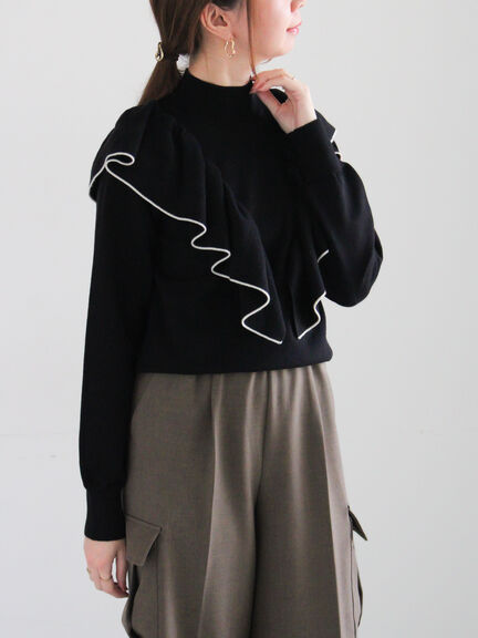 ラッフルフリルニット（チャコールグレー/ブラック/ベージュ）｜Te chichi（テチチ）通販