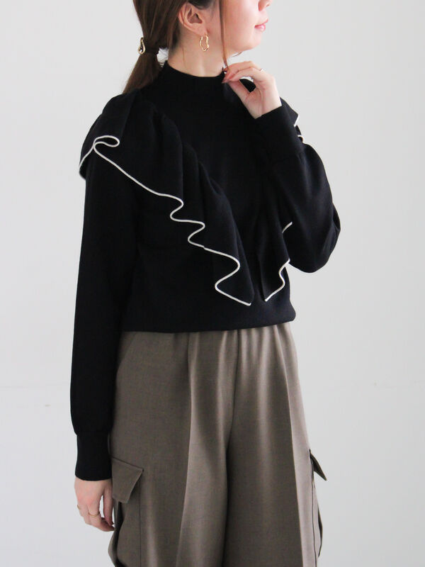 セール】 ラッフルフリルニット（チャコールグレー/ブラック/ベージュ