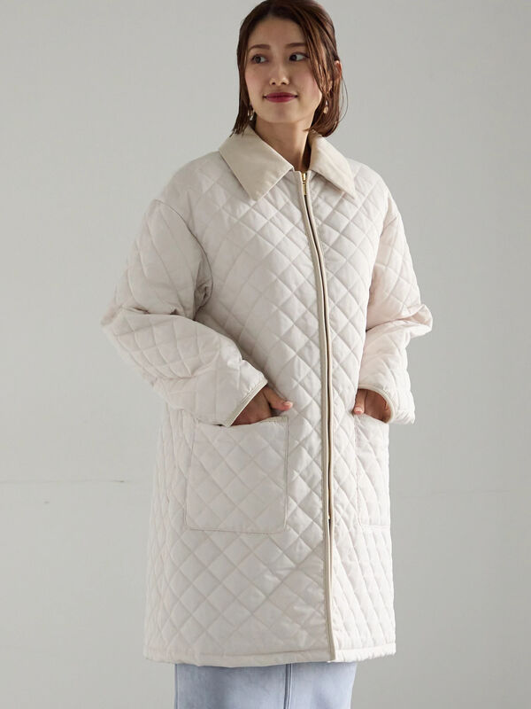 キルティングミドルコート（オフホワイト/チャコールグレー/ブラック