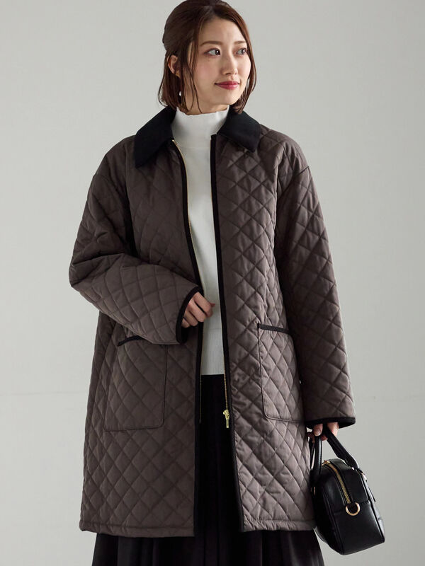 キルティングミドルコート（オフホワイト/チャコールグレー/ブラック