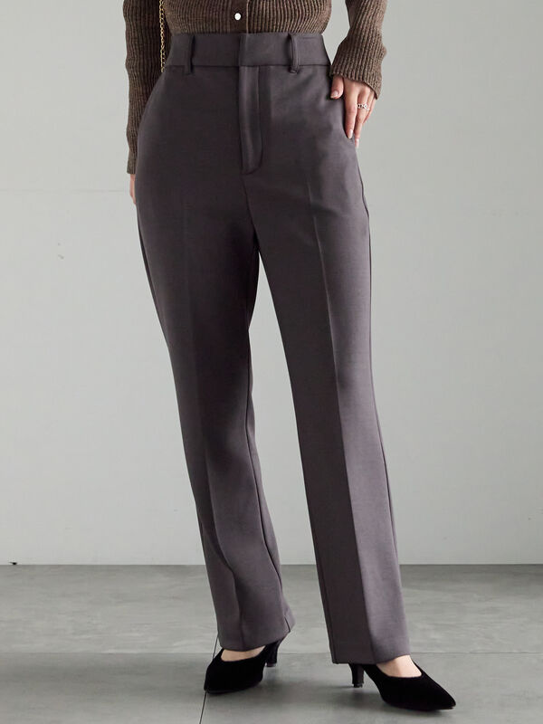 セール】 裏起毛パイピングストレートパンツ（チャコールグレー