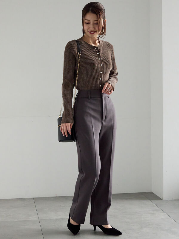 セール】 裏起毛パイピングストレートパンツ（チャコールグレー