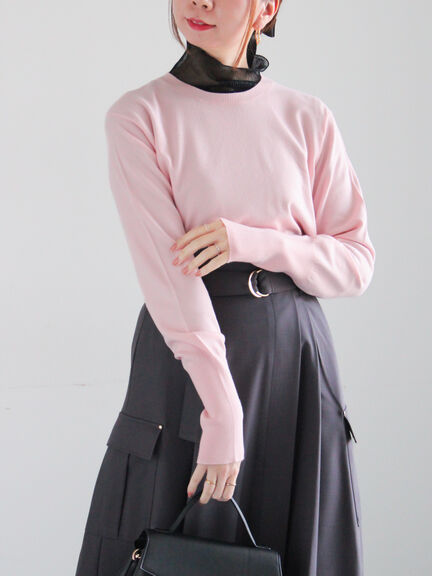 プレーンニット(吸湿発熱)（グレー/ピンク/サックスブルー/ネイビー）｜Te chichi（テチチ）通販