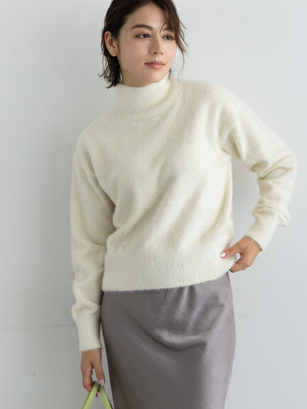 【宮本茉由着用】ハイネックフェザーニット（オフホワイト/チャコールグレー/ピンク/イエロー）｜Te chichi（テチチ）通販