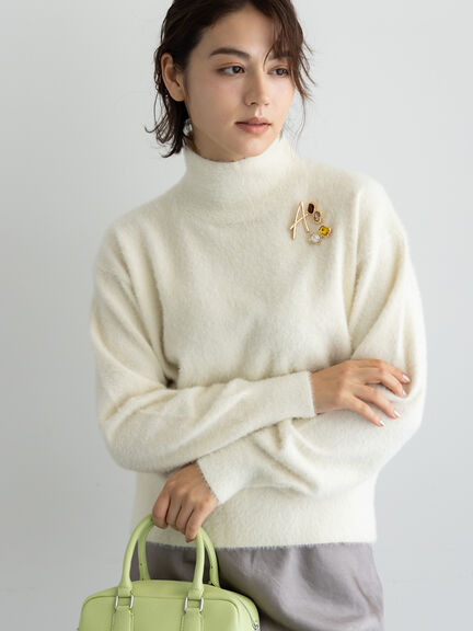 【宮本茉由着用】ハイネックフェザーニット（オフホワイト/チャコールグレー/ピンク/イエロー）｜Te chichi（テチチ）通販