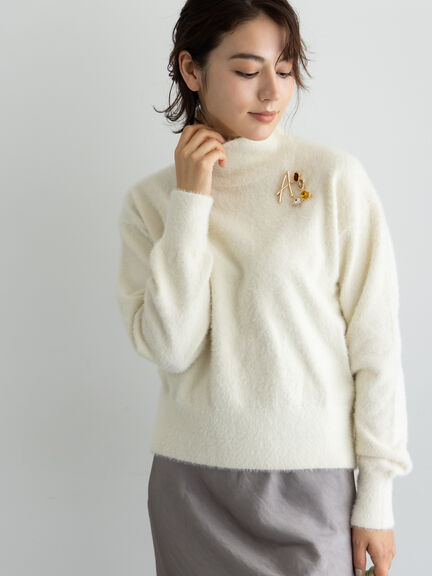 【宮本茉由着用】ハイネックフェザーニット（オフホワイト/チャコールグレー/ピンク/イエロー）｜Te chichi（テチチ）通販