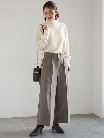 【宮本茉由着用】ハイネックフェザーニット（オフホワイト/チャコールグレー/ピンク/イエロー）｜Te chichi（テチチ）通販