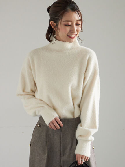 【宮本茉由着用】ハイネックフェザーニット（オフホワイト/チャコールグレー/ピンク/イエロー）｜Te chichi（テチチ）通販