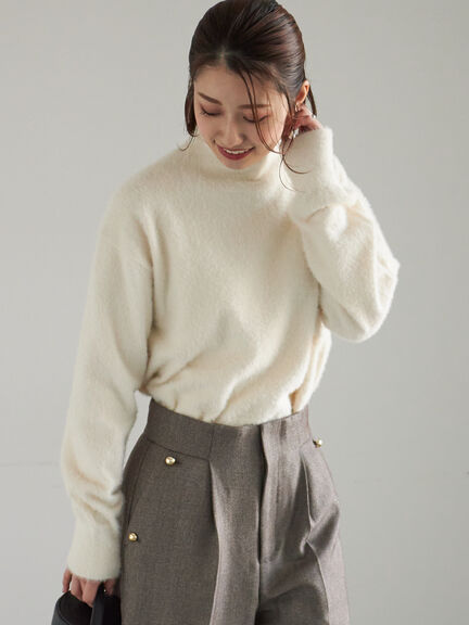 【宮本茉由着用】ハイネックフェザーニット（オフホワイト/チャコールグレー/ピンク/イエロー）｜Te chichi（テチチ）通販