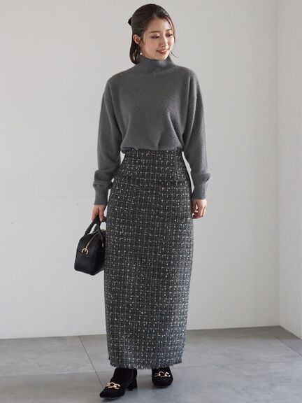 【宮本茉由着用】ハイネックフェザーニット（オフホワイト/チャコールグレー/ピンク/イエロー）｜Te chichi（テチチ）通販