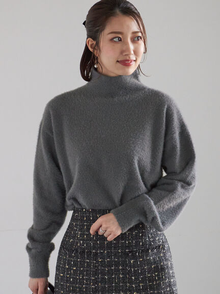 【宮本茉由着用】ハイネックフェザーニット（オフホワイト/チャコールグレー/ピンク/イエロー）｜Te chichi（テチチ）通販