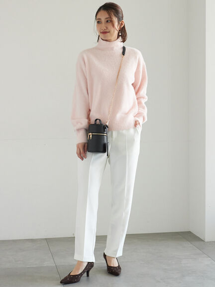 【宮本茉由着用】ハイネックフェザーニット（オフホワイト/チャコールグレー/ピンク/イエロー）｜Te chichi（テチチ）通販