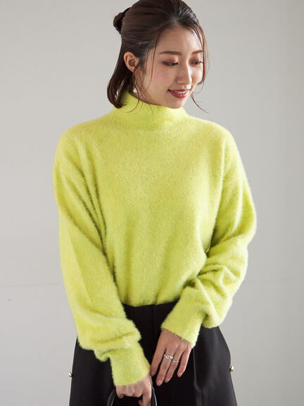 【宮本茉由着用】ハイネックフェザーニット（オフホワイト/チャコールグレー/ピンク/イエロー）｜Te chichi（テチチ）通販