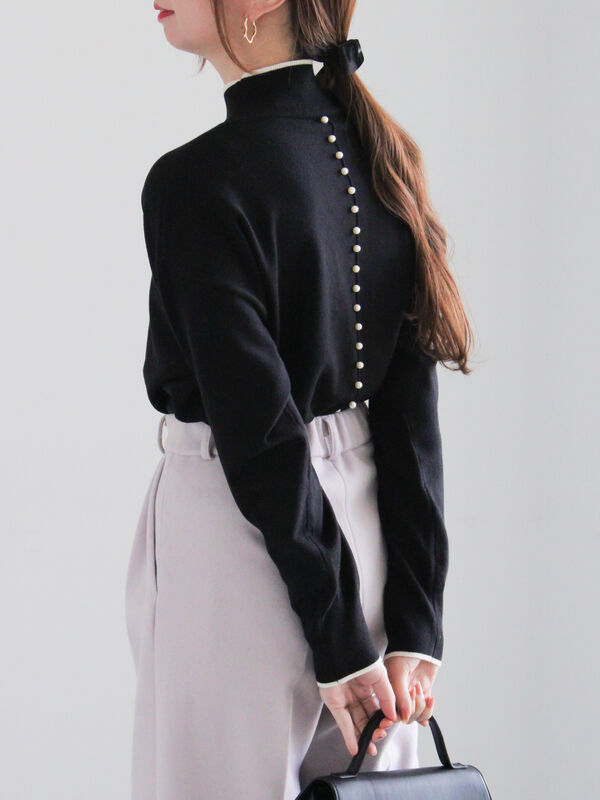 セール】 バックパールニット（チャコールグレー/ブラック/トップス