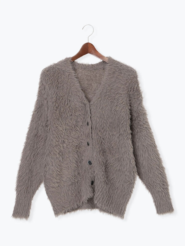 セール】 シャギーVネックカーディガン（グレー/キャメル/ブルー