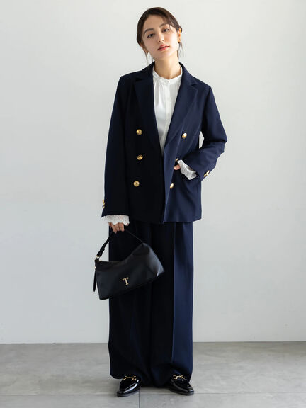 【セレモニーアイテム】テーラードWブレストジャケット（セットアップ可）（ベージュ/ネイビー）｜Te chichi（テチチ）通販