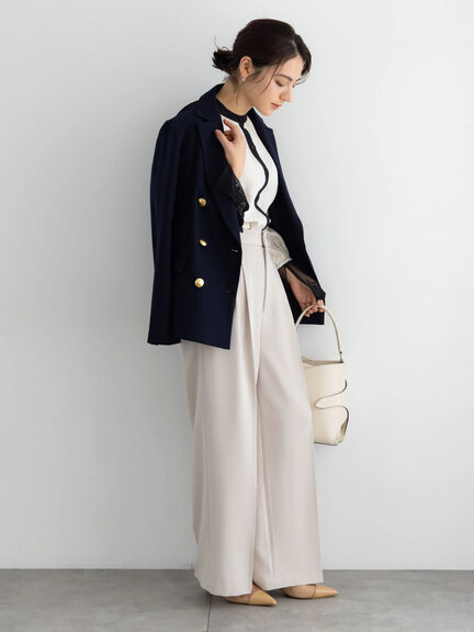 【セレモニーアイテム】テーラードWブレストジャケット（セットアップ可）（ベージュ/ネイビー）｜Te chichi（テチチ）通販