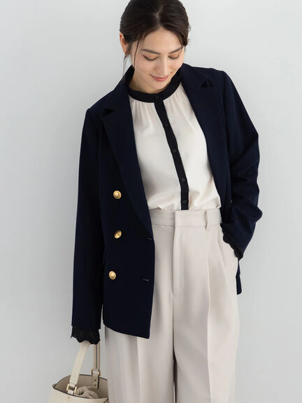 【セレモニーアイテム】テーラードWブレストジャケット（セットアップ可）（ベージュ/ネイビー）｜Te chichi（テチチ）通販