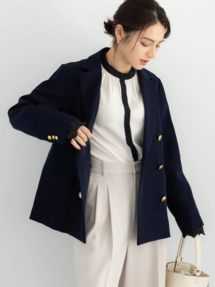 【セレモニーアイテム】テーラードWブレストジャケット（セットアップ可）（ベージュ/ネイビー）｜Te chichi（テチチ）通販