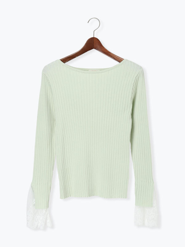 セール】 レースカフスリブニット（ミント/ボーダー/Sグレー/トップス