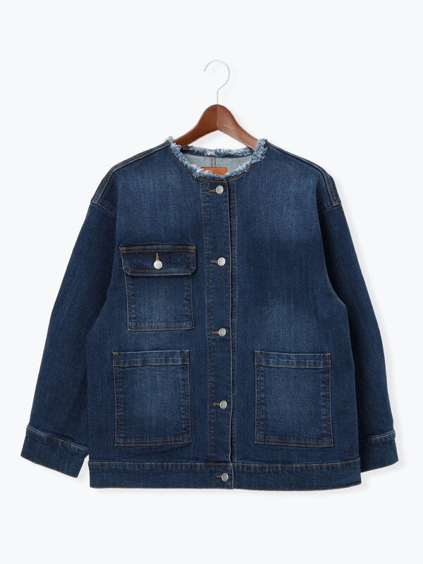 ノーカラーデニムジャケット（ブルー/ネイビー/アウター/ジャケット