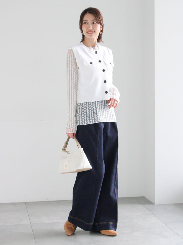 ワイドデニムパンツ（サックスブルー/ネイビー/ボトムス/パンツ）| Te