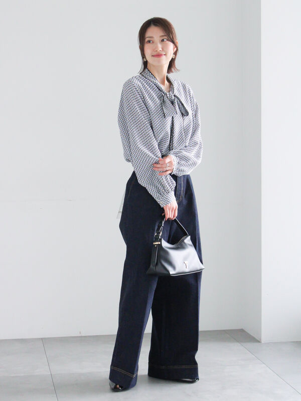 ワイドデニムパンツ（サックスブルー/ネイビー/ボトムス/パンツ）| Te