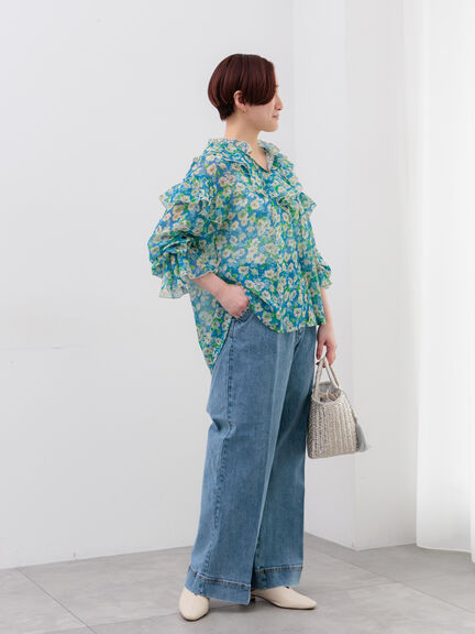 ワイドデニムパンツ（サックスブルー/ネイビー）｜Te chichi（テチチ）通販