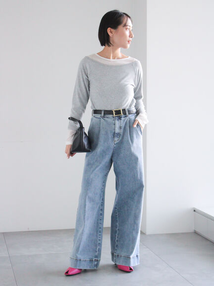 ワイドデニムパンツ（サックスブルー/ネイビー）｜Te chichi（テチチ）通販