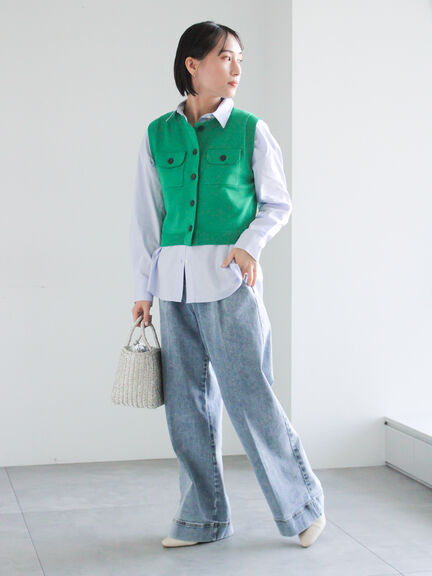 ワイドデニムパンツ（サックスブルー/ネイビー）｜Te chichi（テチチ）通販