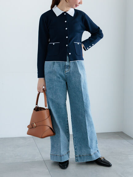 ワイドデニムパンツ（サックスブルー/ネイビー）｜Te chichi（テチチ）通販