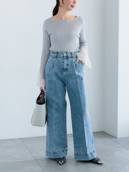 ワイドデニムパンツ（サックスブルー/ネイビー）｜Te chichi（テチチ）通販