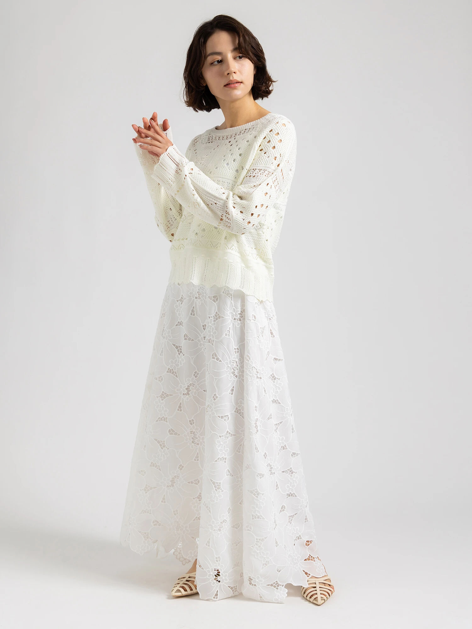 Atelier ChouChou】オーバーレースロングフレアスカート（オフホワイト