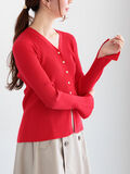 リブVネックカーディガン《2026 spring catalog item》（レッド）｜Te chichi（テチチ）通販