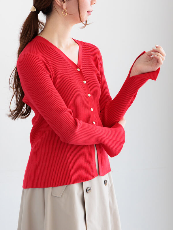 リブVネックカーディガン《2026 spring catalog item》（レッド）｜Te chichi（テチチ）通販