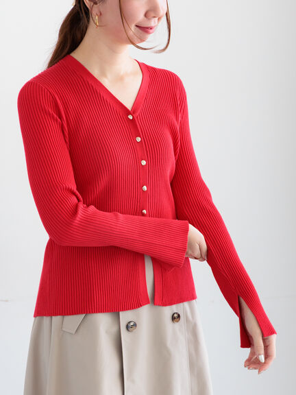 リブVネックカーディガン《2026 spring catalog item》（ホワイト/ブラック/レッド/ネイビー）｜Te chichi（テチチ）通販