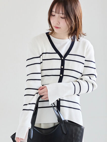 リブVネックカーディガン《2026 spring catalog item》（ホワイト/ブラック/レッド/ネイビー）｜Te chichi（テチチ）通販