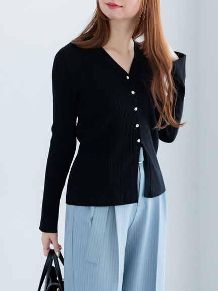 リブVネックカーディガン《2026 spring catalog item》（ホワイト/ブラック/レッド/ネイビー）｜Te chichi（テチチ）通販