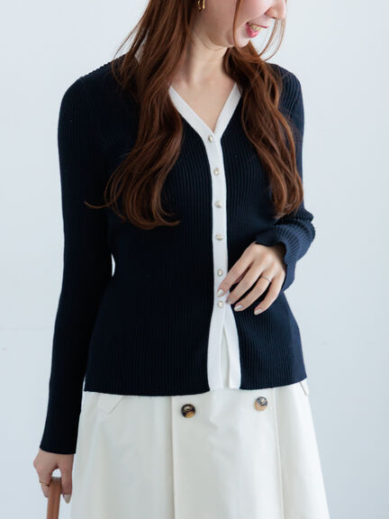 リブVネックカーディガン《2026 spring catalog item》（ホワイト/ブラック/レッド/ネイビー）｜Te chichi（テチチ）通販