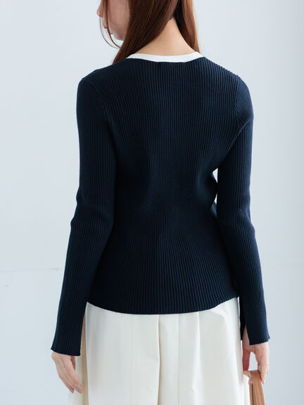 リブVネックカーディガン《2026 spring catalog item》（ホワイト/ブラック/レッド/ネイビー）｜Te chichi（テチチ）通販