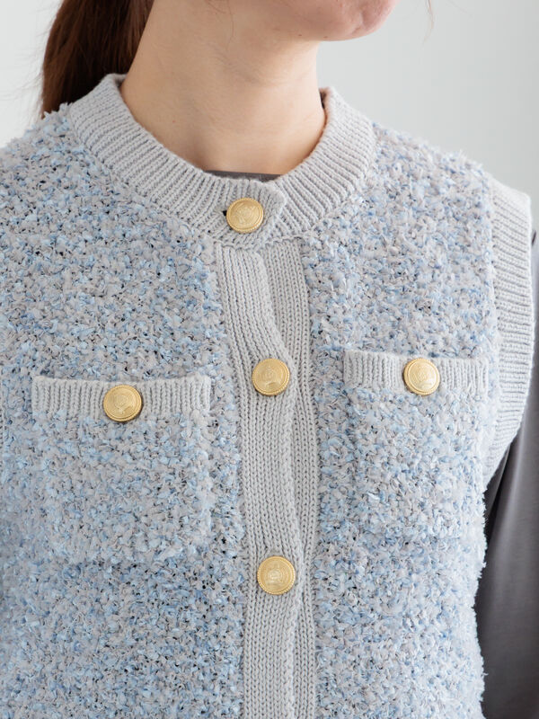 ツイードニットベスト（グレー/ブラック/アウター/ベスト）| Te chichi