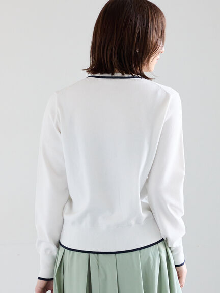 ポケット付きクルーネックカーディガン（オフホワイト/ピンク/グリーン/ネイビー）｜Te chichi（テチチ）通販